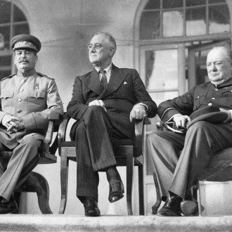 Stalin, Roosevelt, and Churchill at the Tehran Conference